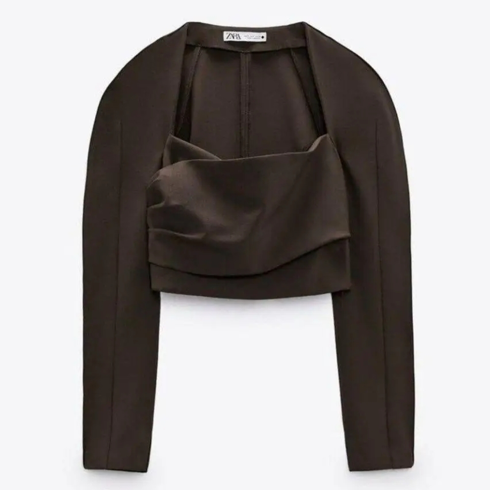NWT Zara Dark Brown Long Sleeve Crop Top